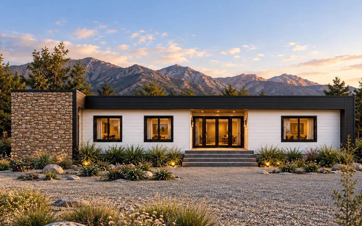 Casa línea Terra de Cota Cero: volumen contemporáneo con muro de piedra y ventanales